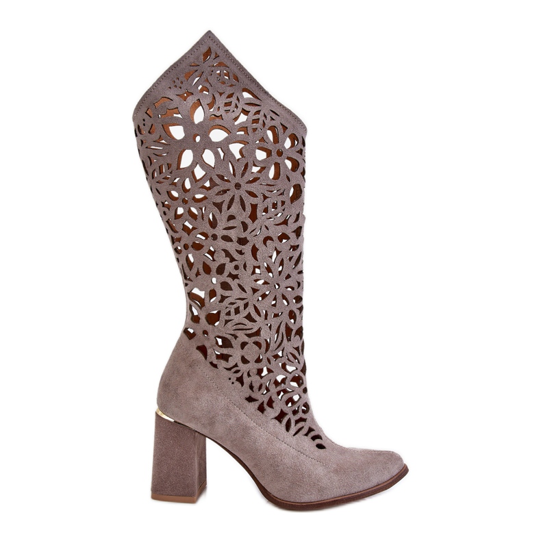 Lewski Shoes Suede Openwork Boots Leski Shoes 3234 Cappuccino multicolored