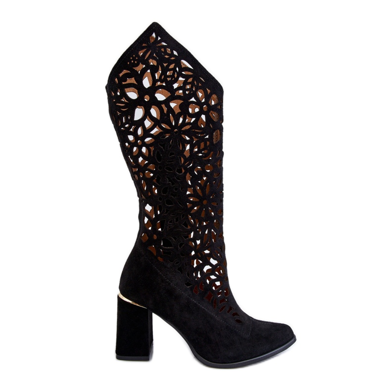 Lewski Shoes Suede Openwork Boots Leewski Shoes 3234 Black