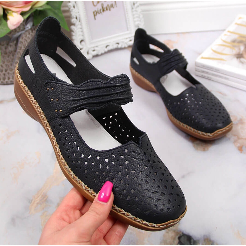 Women's leather shoes with velcro navy blue Rieker 41399-14 Women's leather shoes with velcro navy blue Rieker 41399-14