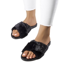 Karsyn black slides with fur Karsyn black slides with fur