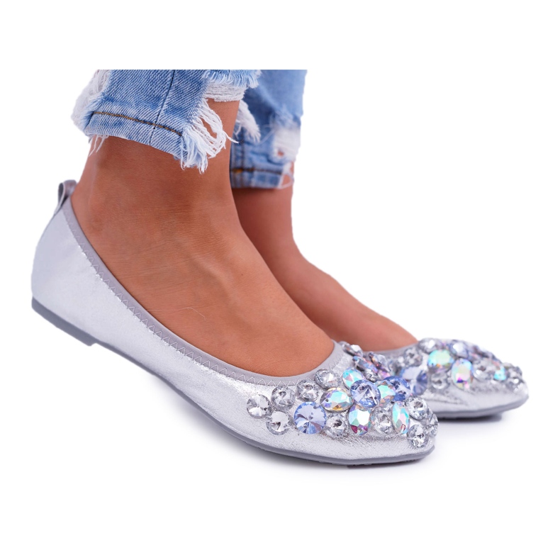 PS1 Women's Ballerinas with Silver Crystal Stones grey