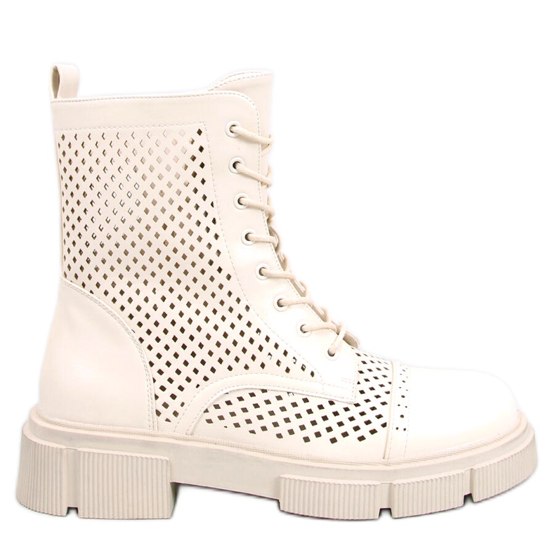 BM Wyman Beige openwork lace-up boots