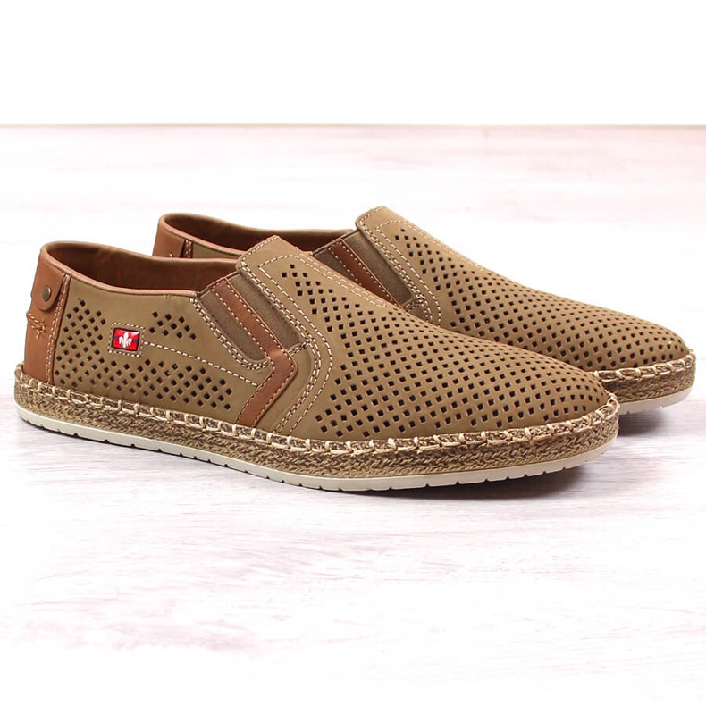 Rieker B5297-64 beige openwork leather men's slip-on shoes