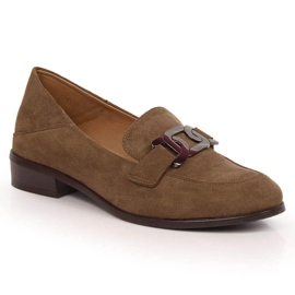 Women's suede flat shoes brown Vinceza 10828