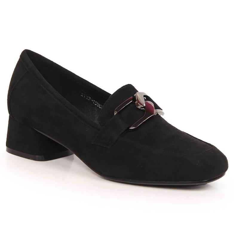 Low-heeled black suede shoes Vinceza 10869