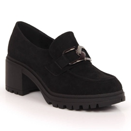 Black suede high heels with a chain Vinceza 10921