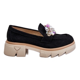 PM1 Women's Loafers Shoes With Ornaments Black Issac PM1 Women's Loafers Shoes With Ornaments Black Issac