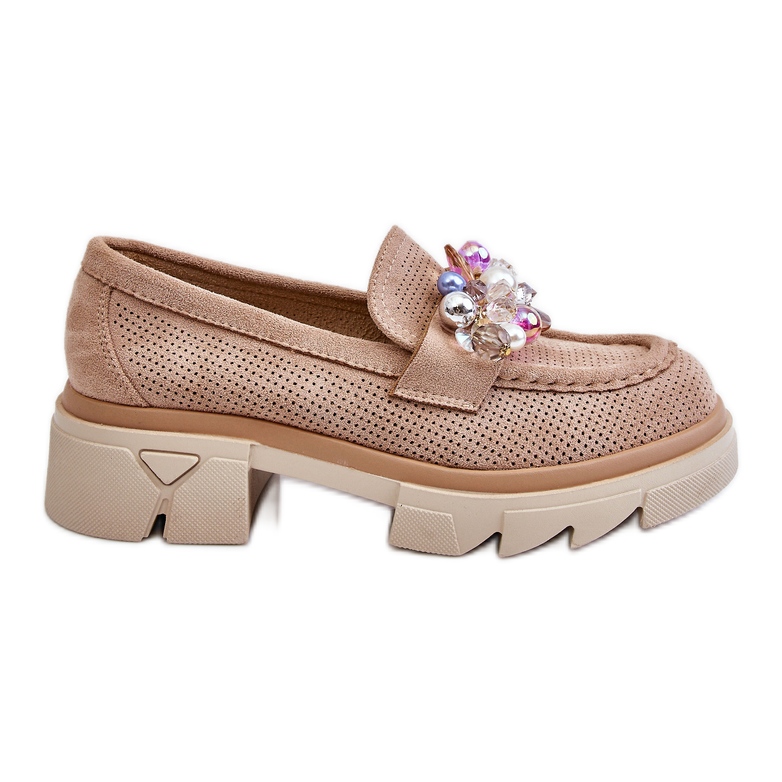 Women's Brogues Loafers With Decorations Beige Issac