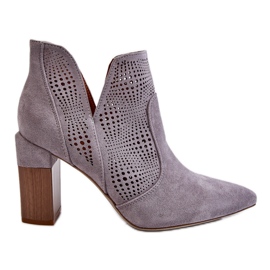 PM1 Openwork Suede High Heel Boots Gray Leanna grey