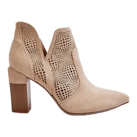 PM1 Openwork Suede High Heel Boots Light Beige Leanna brown