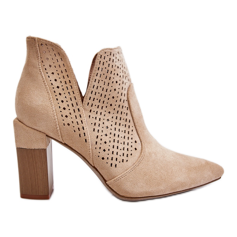 PM1 Fashionable Suede Openwork High Heel Boots Light Beige Genevi