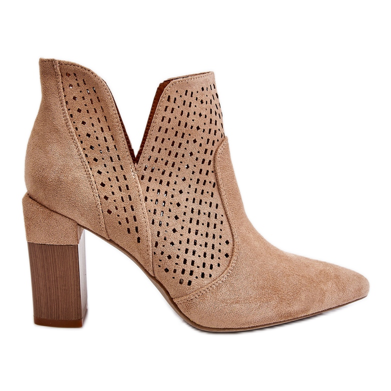 Fashionable Suede Openwork High Heel Boots Beige Genevi