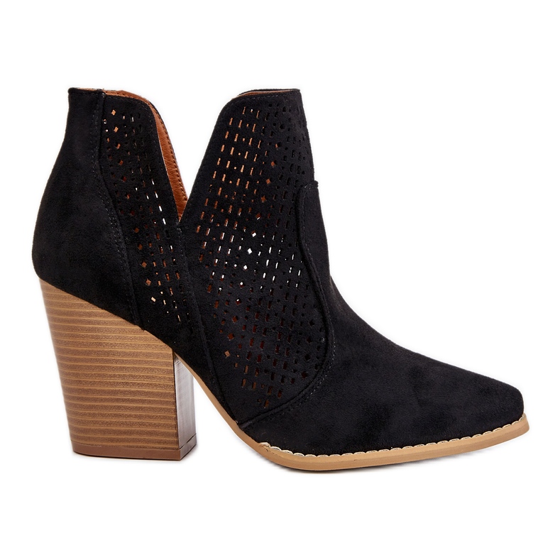 PM1 Women's Boots On High Heel Suede Openwork Black Shades