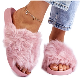 PM1 Light Purple Allyson Rubber Fur Slides pink