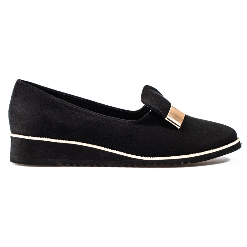 Light women's shoes Shelovet with gold decoration in suede black