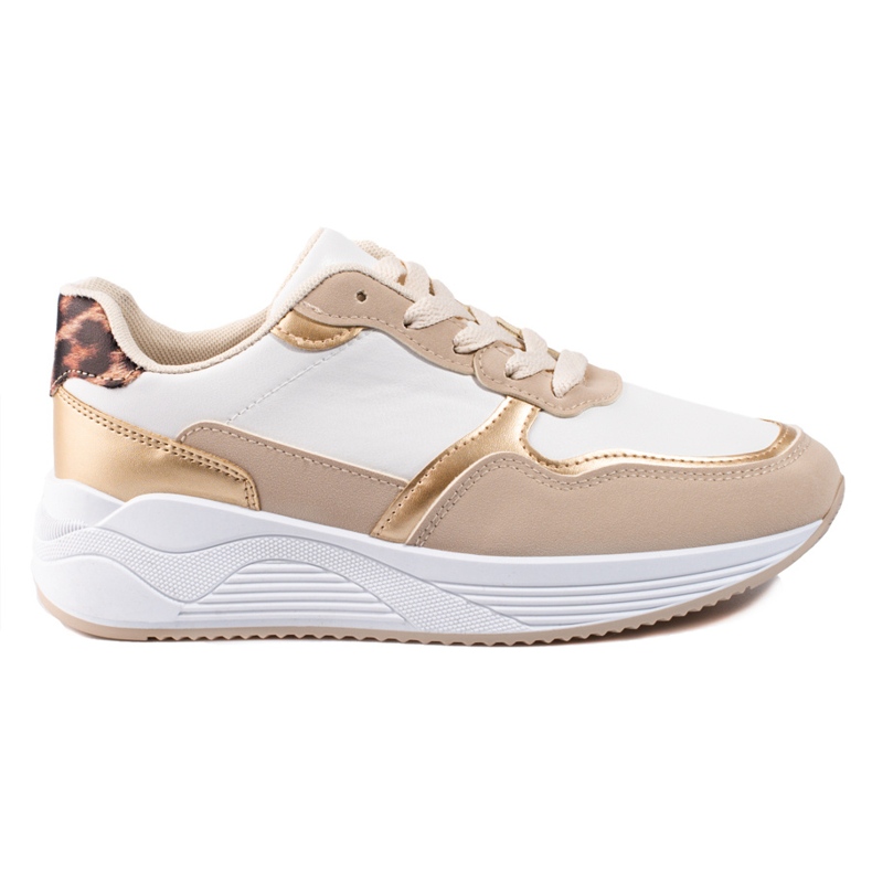 Shelovet women's sports shoes with leopard print on the heel beige