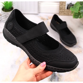 Comfortable women's openwork shoes with velcro black Rieker L32B5-00