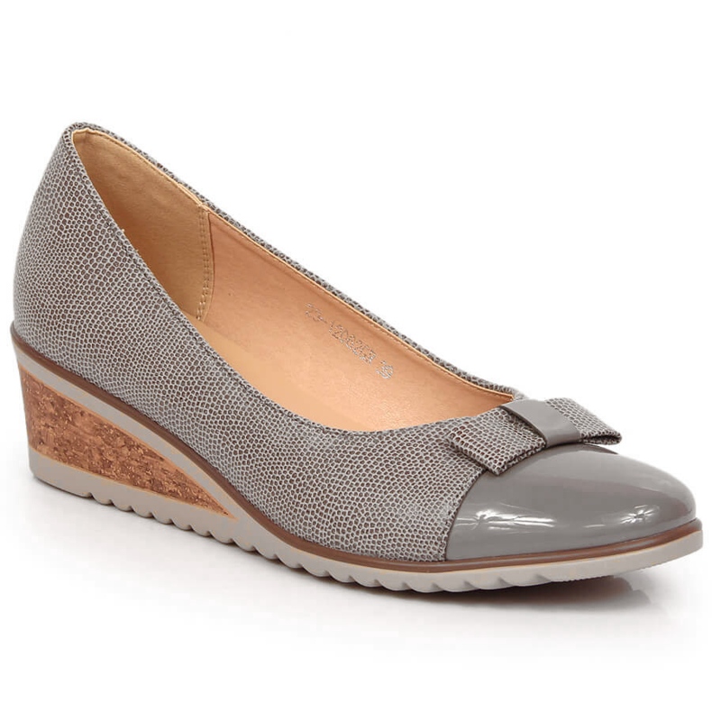 Women's wedge pumps with a gray bow Potocki SZ12062 grey