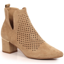 Women's beige openwork suede boots Vinceza 10892