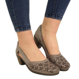 Women's beige openwork leather pumps Rieker 40986