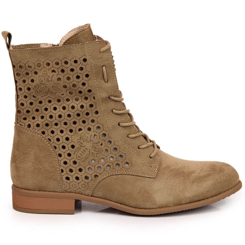 Jezzi women's spring openwork suede boots beige