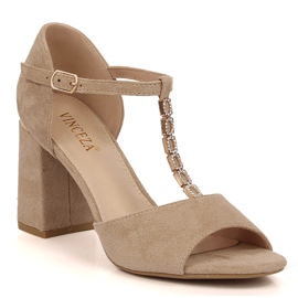 Vinceza 20195 beige women's suede sandals with zircons