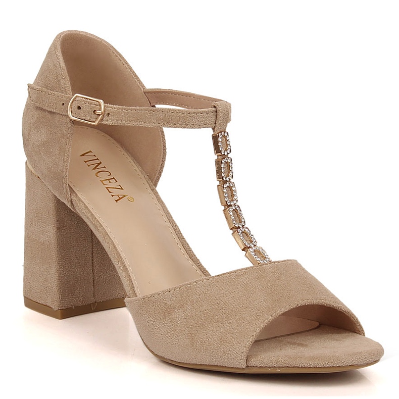 Vinceza 20195 beige women's suede sandals with zircons