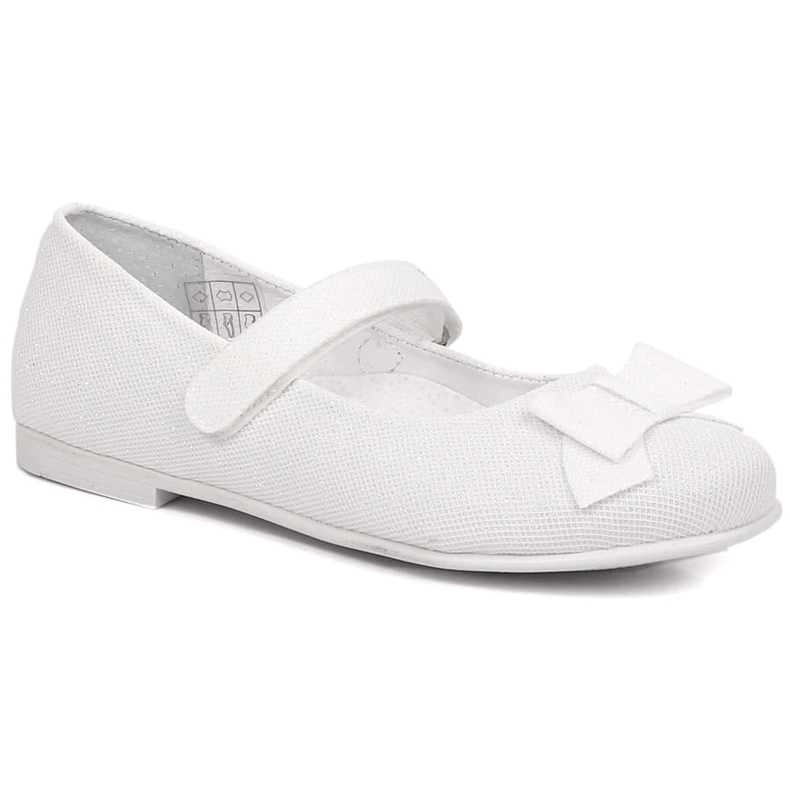 Girls' Communion ballerinas shiny white with velcro Kornecki 6802