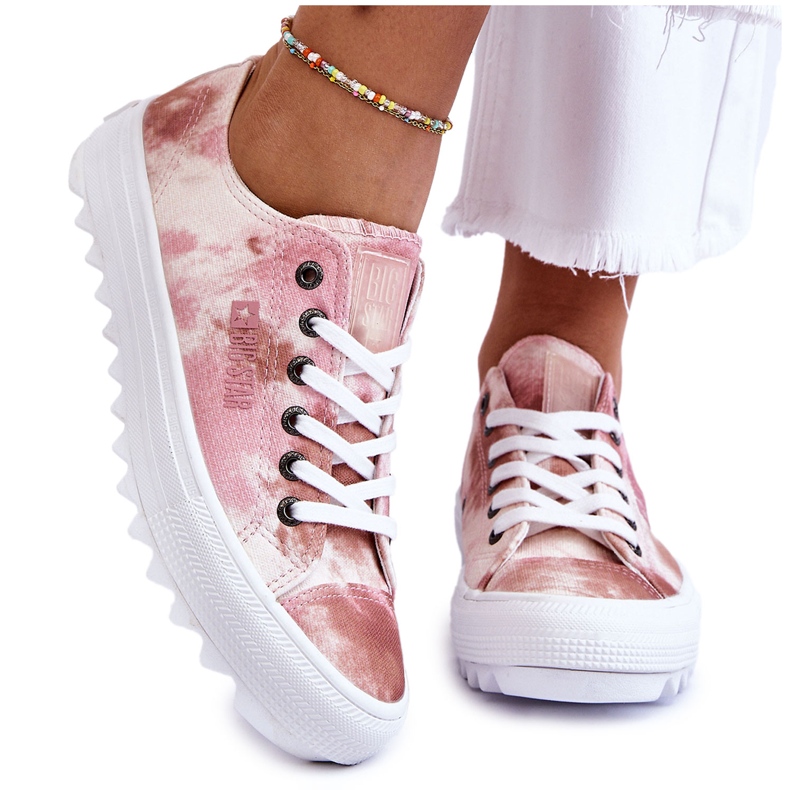 Fashionable Low Sneakers Big Star LL274044 Pink-Beige white
