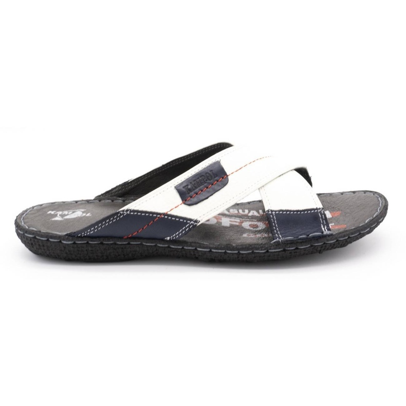 Kampol Men's leather slippers 200 / B white navy blue Kampol Men's leather slippers 200 / B white navy blue