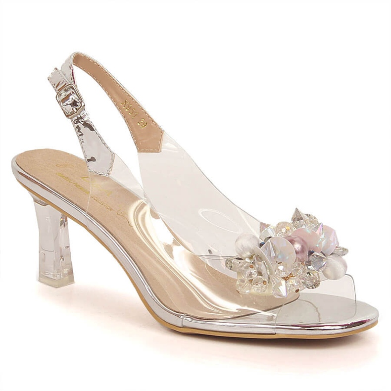 Transparent heeled sandals with stones and silver beads D&amp;A MR-X951