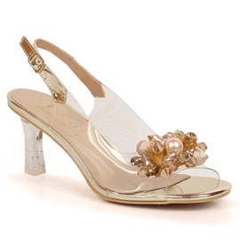 Transparent high heel sandals with stones and golden beads D&A MR-X951 Transparent high heel sandals with stones and golden beads D&A MR-X951