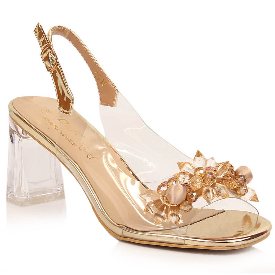 Transparent online gold heels