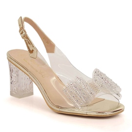 Women's transparent sandals with zircons and a bow D&amp;A MR-K1 golden