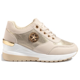 Shelovet women's wedge sneakers beige golden Shelovet women's wedge sneakers beige golden