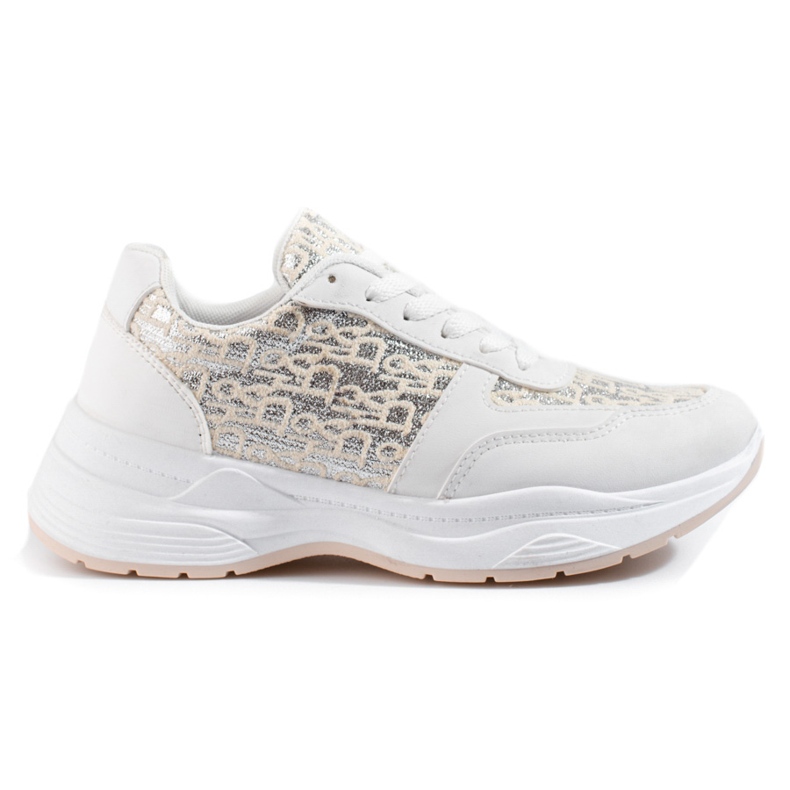 Shelovet women's sports shoes with a shiny pattern white silver