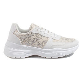 Shelovet women's sports shoes with a shiny white pattern silver Shelovet women's sports shoes with a shiny white pattern silver