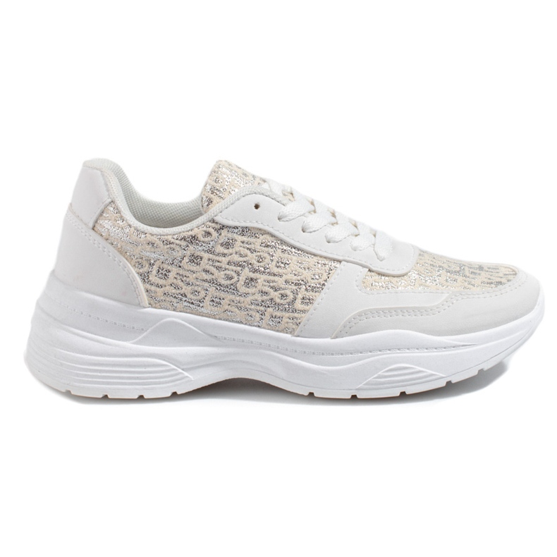 Shelovet women's sports shoes with a shiny white pattern silver