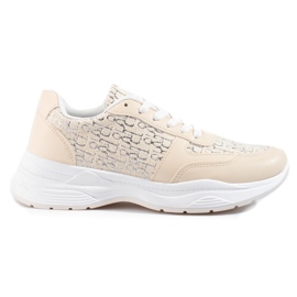 Shelovet women's sports shoes with a shiny beige pattern