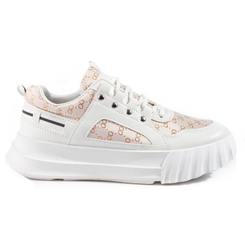 White Shelovet women's sports shoes with a thick sole beige golden White Shelovet women's sports shoes with a thick sole beige golden