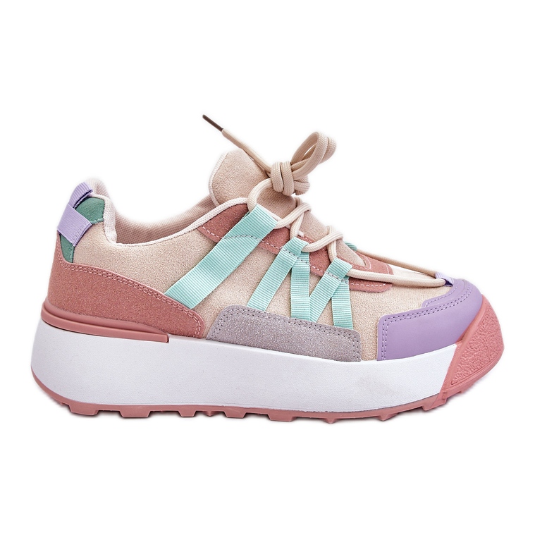 PS1 Women's Suede Platform Sneakers Beige Pink Rohan PS1 Women's Suede Platform Sneakers Beige Pink Rohan