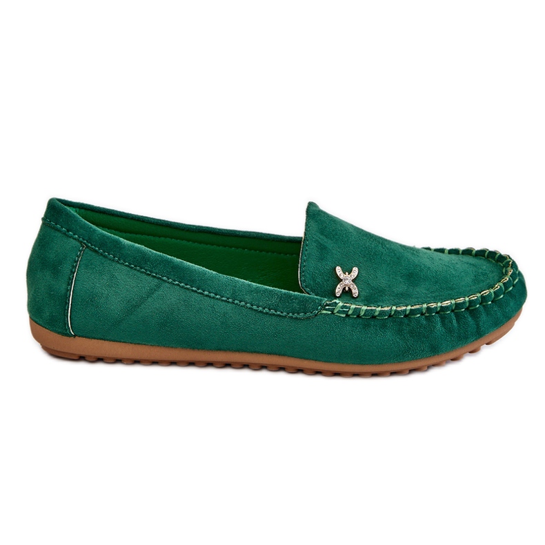 PS1 Women's Suede Loafers With Green Leah Embellishment