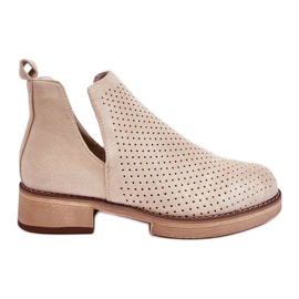 PS1 Angie Suede Openwork Flat Heel Boots Beige
