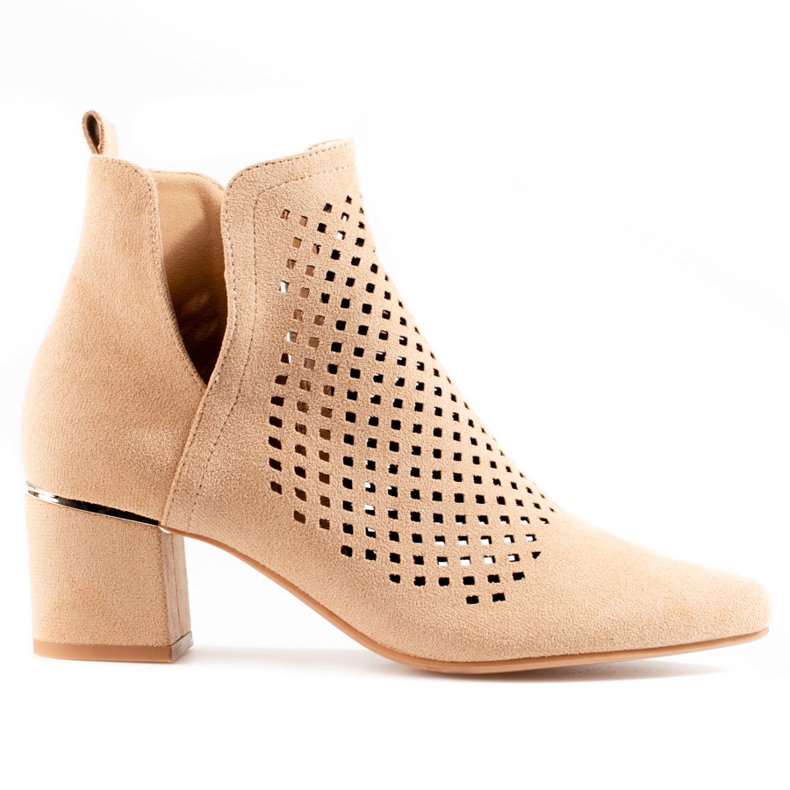 Openwork women's boots on a low Vinceza beige heel