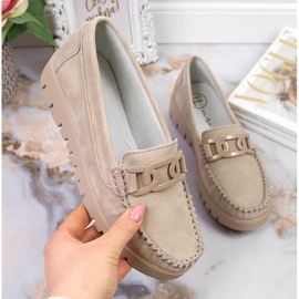 Women's leather moccasins on the beige platform Filippo DP3334