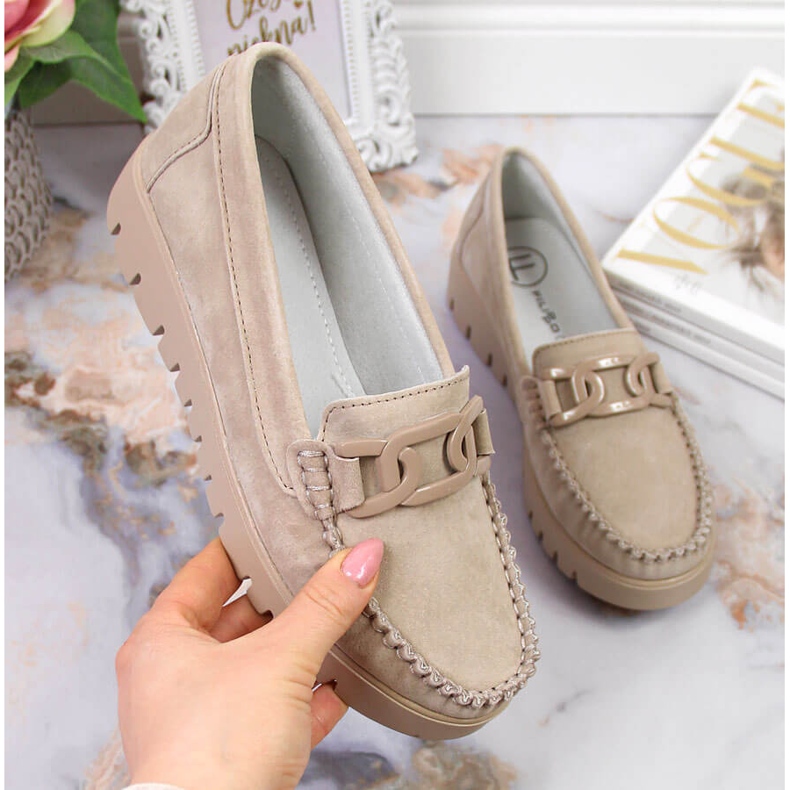 Women's leather moccasins on the beige platform Filippo DP3334