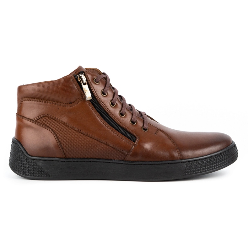 Kampol Men's shoes leather sneakers 120SW brown