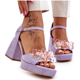 PS1 Fashionable Sandals With Crystals On Massive Heels Purple Garrett
