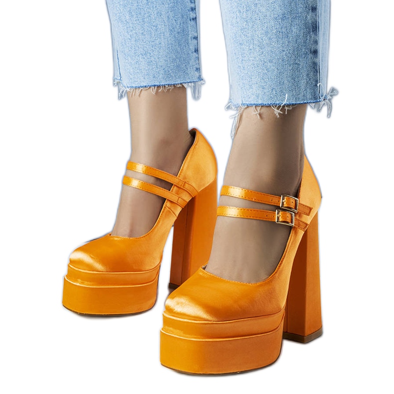Orange high heel pumps from Lynn