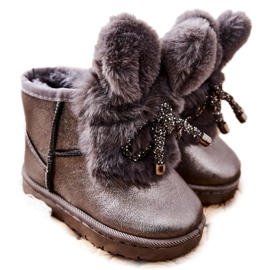 Children's Snow Boots With Fur With Ears Gray Bunny brown silver